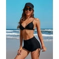 thumbnail image 5 of Charmo Women Scalloped Swim Shorts Drawstring Board Shorts Swimsuit Bottom, 5 of 7