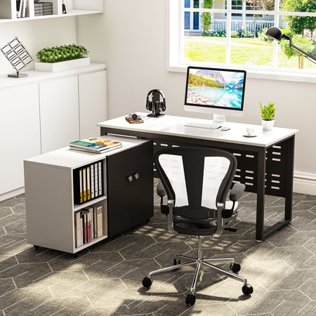 Computer Desk And File Cabinet Tribesigns 55 Large Office Computer Desk And File Cabinet Tribesigns 55 Large Office Study Writing Workstation With 39 Mobile Printer Stand White Black Com