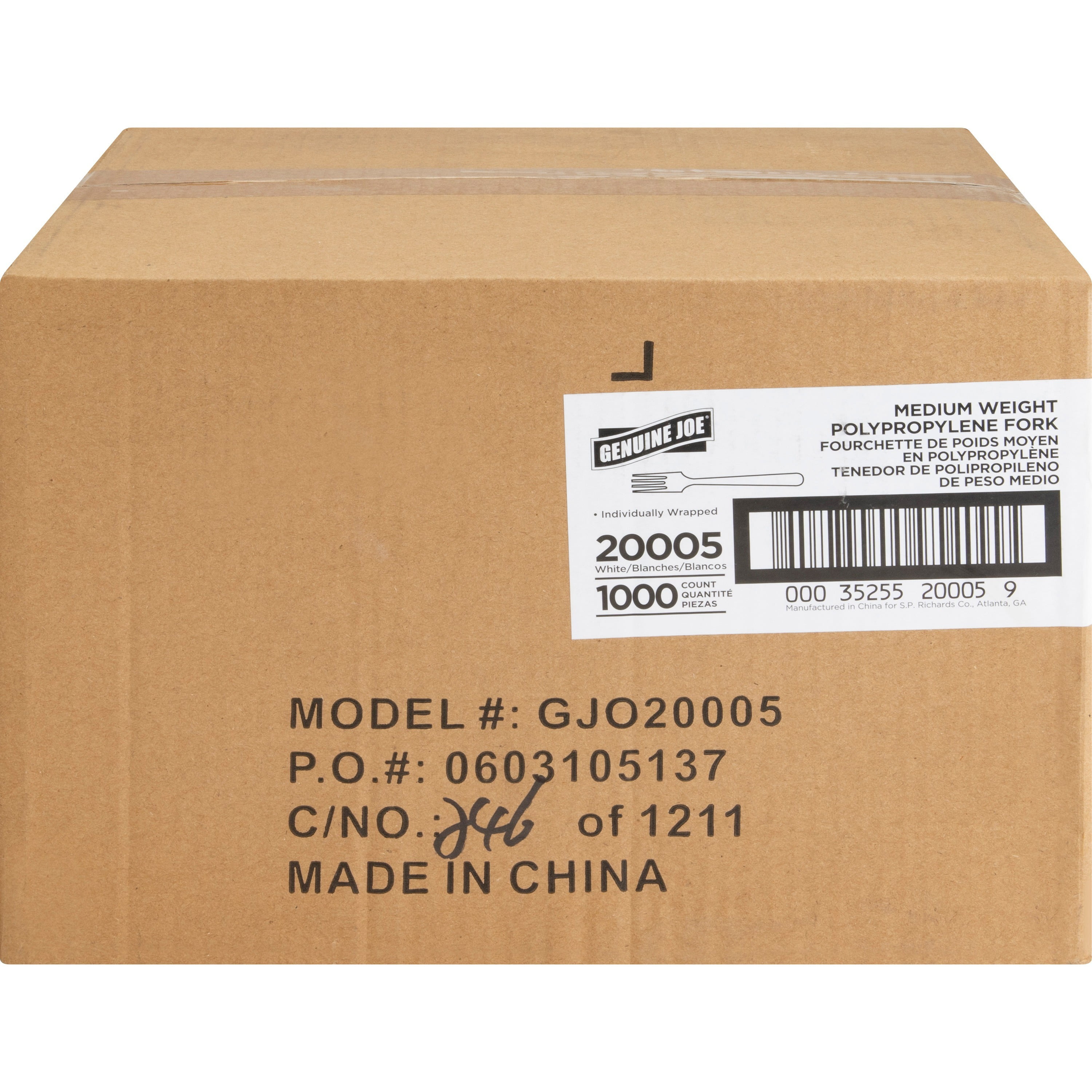 Genuine Joe Individually Wrapped Fork - 1 Piece(s) - 1000/carton - Fork - 1 X Fork - Disposable - Polypropylene - White