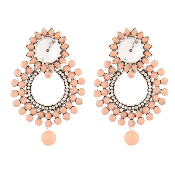 Efulgenz Indian Oxidized Jewellery Antique Jhumka Jhumki Floral Earrings with Ear Support Chain Hair Accessories for Women