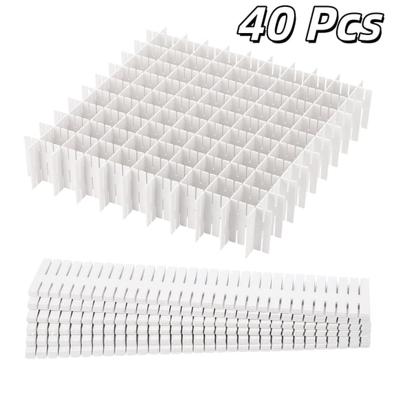 Drawer Divider 40Pcs Adjustable Grid Organizers for Socks Underwear Makeup Kitchen Bedroom Storage White