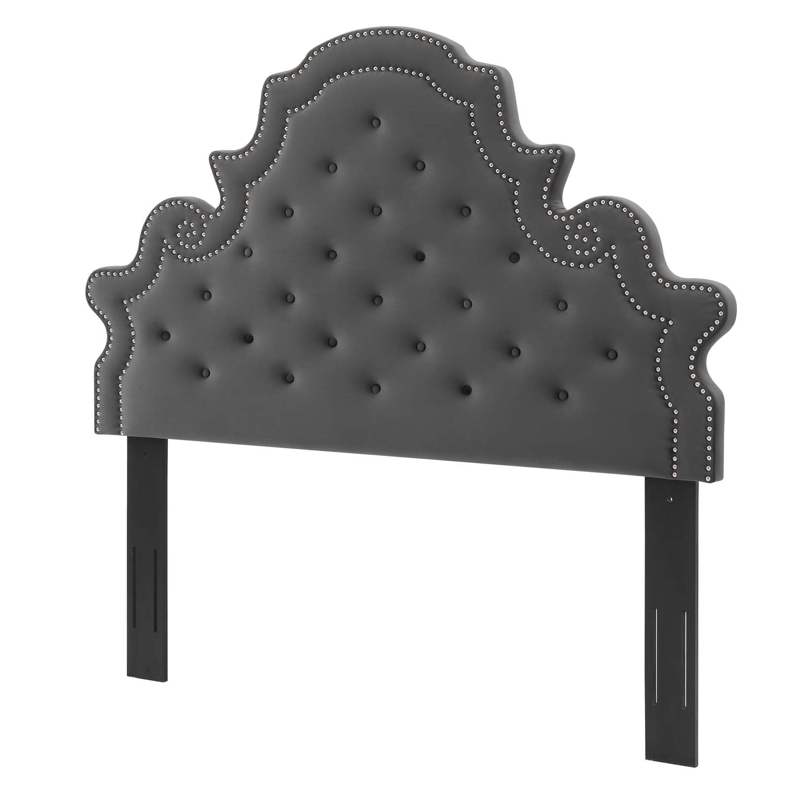 Tufted Headboard, King Size, Velvet, Dark Grey Gray, Modern