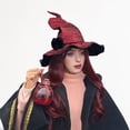 thumbnail image 5 of Yfalhf Halloween Twistable Witch Hat for Women, Transformable Curved Pointed Wizard Hat with Flower Decoration, Shiny Fabric Party Hat for Masquerade Theme Party,Red, 5 of 7