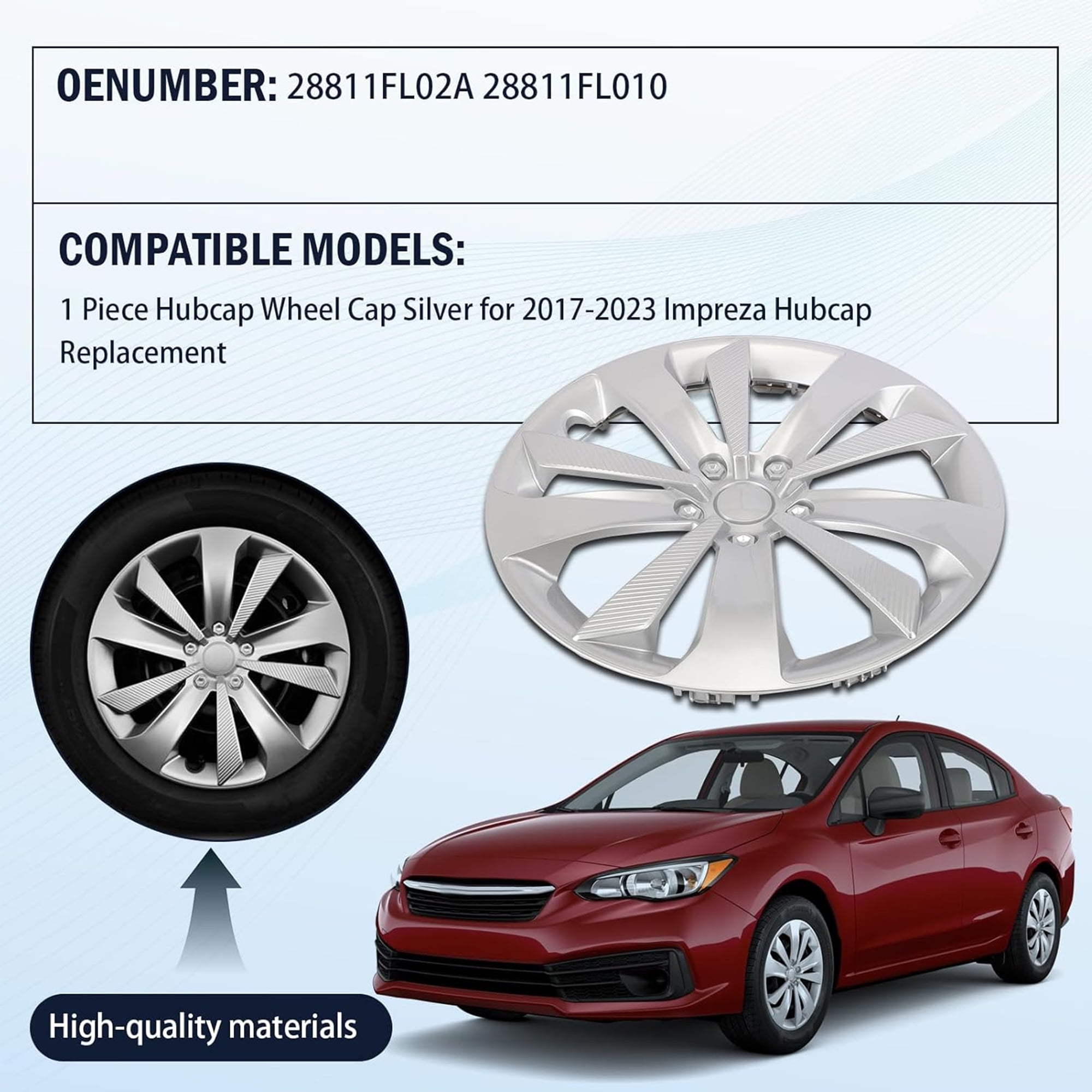 16" Hubcap Wheel Hub Cover for Subaru Impreza 2017 - 2023 Accessories, Lossless Installation Hub Cap, Silvery