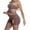 Khaki 34, variant on Summer Outfits Workout Set, Faux Denim Print Strapless Bandeau Top + High Waist Butt Lifting Biker Shorts, 2-Piece Quick Dry Yoga & Gym Outfit Summer Sets for Women