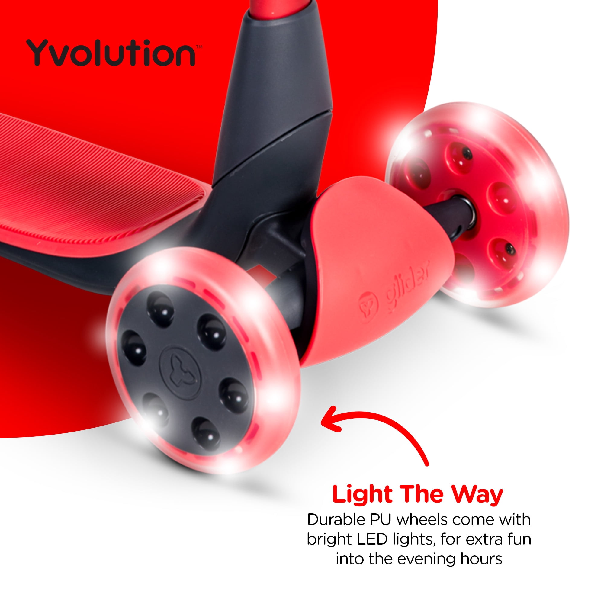 Yvolution Glider Nua Red 3-Wheel Kids Scooter Light-up Wheels Adjustable for Boys or Girls Age 3+