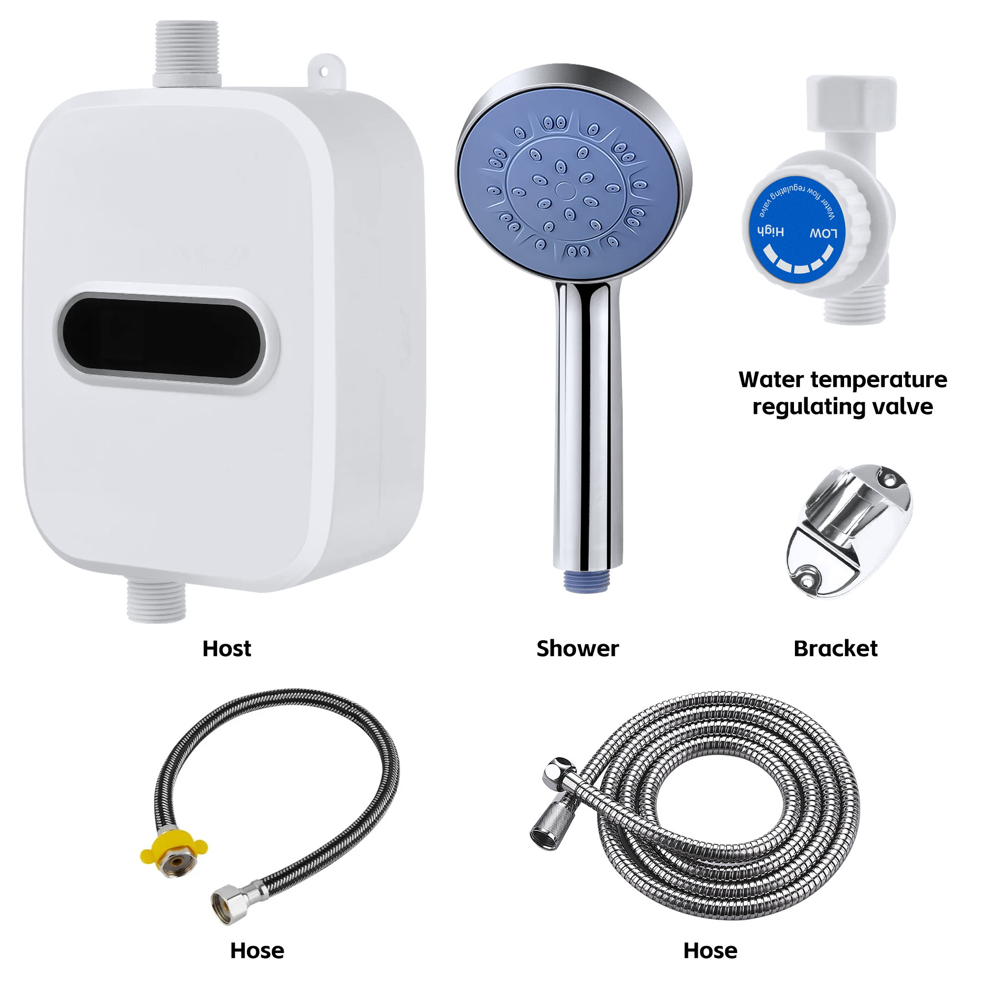 IHRAT Electric Tankless Water Heater with Shower Head Set, 3500W Instant Hot Water Heater with LCD Display for Home Bathroom - White