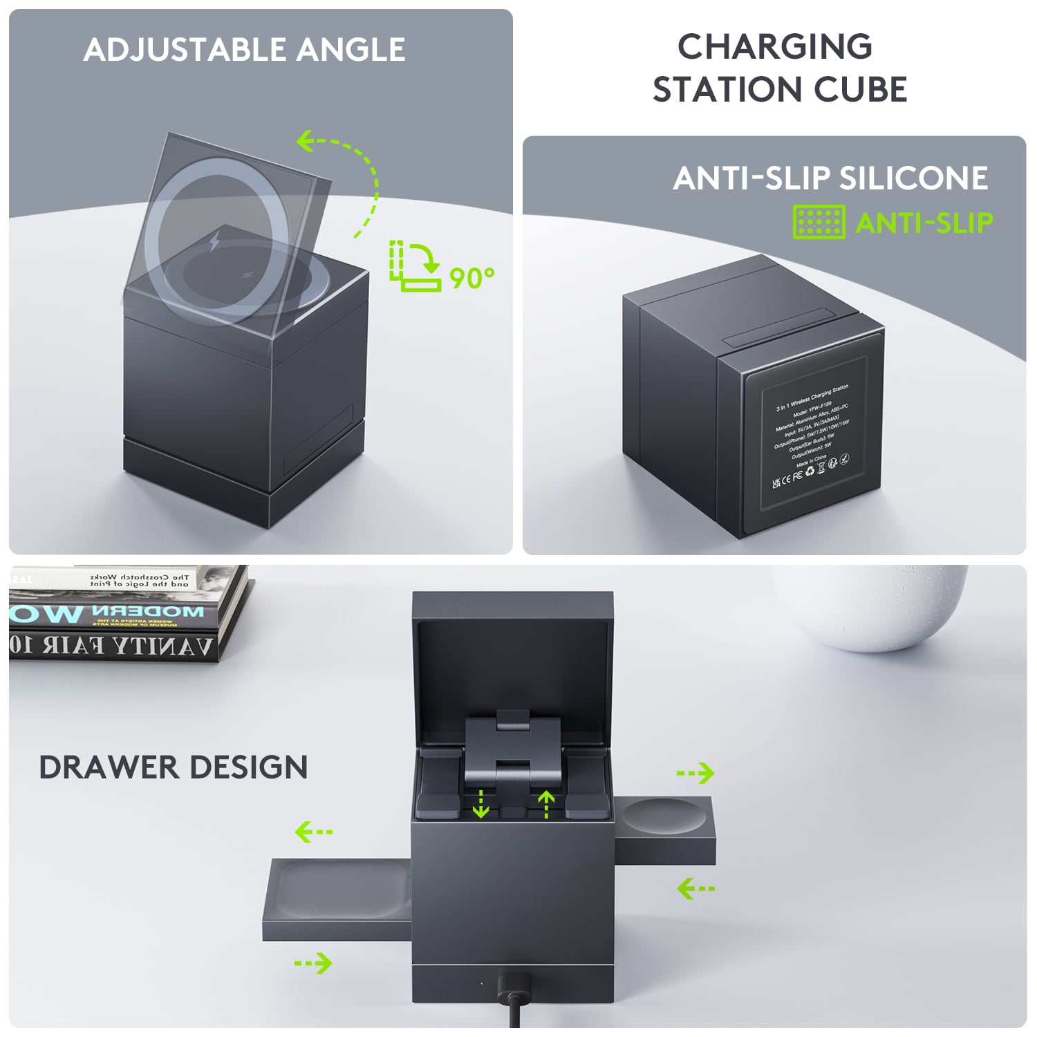Wireless Charger for iPhone 16 Charger Cube 3 in 1 Charging Station for Multiple Devices, Magnetic Charger for iPhone 16/15/14/13/12, for Apple Watch, for AirPod