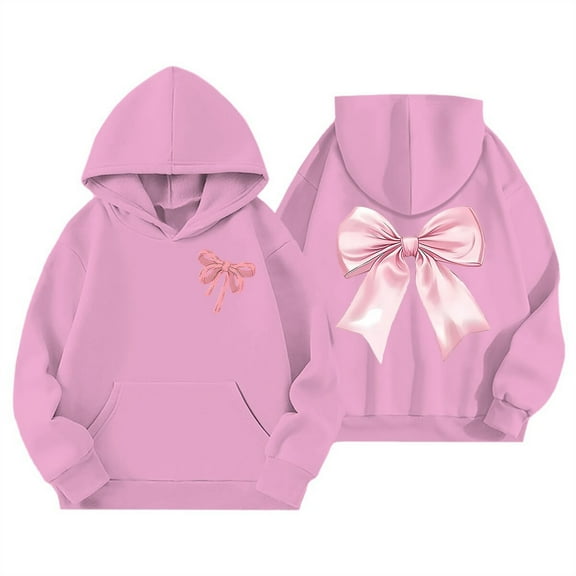 Kiijoy Girls Hoodie Bow Print Hooded Sweatshirt Cute Soft Casual Pullover Top