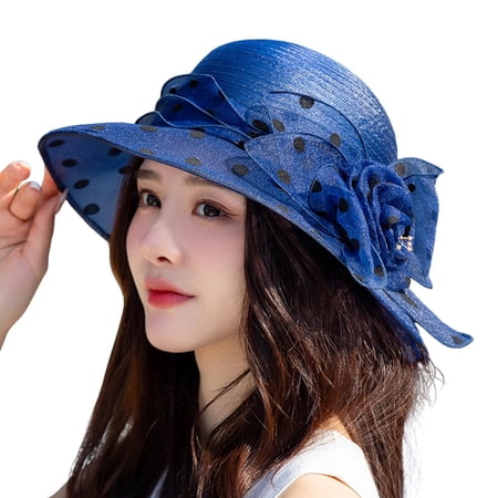 BODOAO Women Party Church Derby Top Hats Organza Hat Floral Organza Hat Wedding Guest Hat Elegant Dress Hat forFormal Events Hat forRace Goers Cruise Hat Large Ladies Fedoras Hat Blue