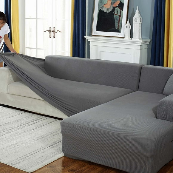 Zhuge Thick Couch Covers 1 2 3 4 Seater, Sectional Sofa Sectional Couch Covers L Shape Stretch Slipcover Living Room Dogs Pets, Washable Durable Furniture Protector…, Light Gray, 3 Seater:70-84 inch