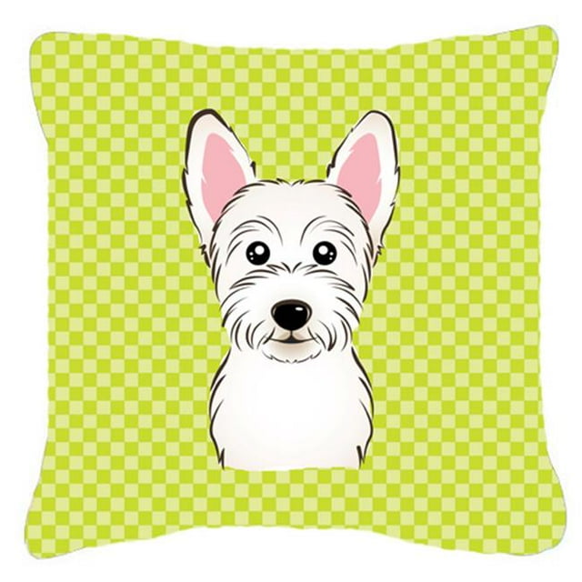 Checkerboard Lime Green Westie Fabric Decorative Pillow, 18 x 18 In.
