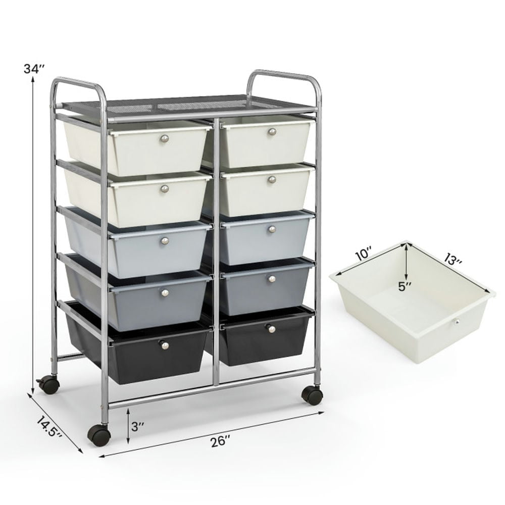 Canddidliike 10-Drawer Rolling Storage Cart, Craft Organizers and Storage, Multipurpose Organizer Cart for Home, Office, School, Beige & Gray