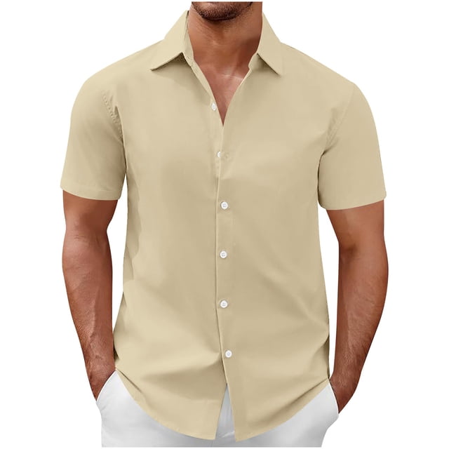 YanHoo Button Down Shirts for Men Short Sleeve Button Up Beach Shirts Solid Casual Summer T-Shirts
