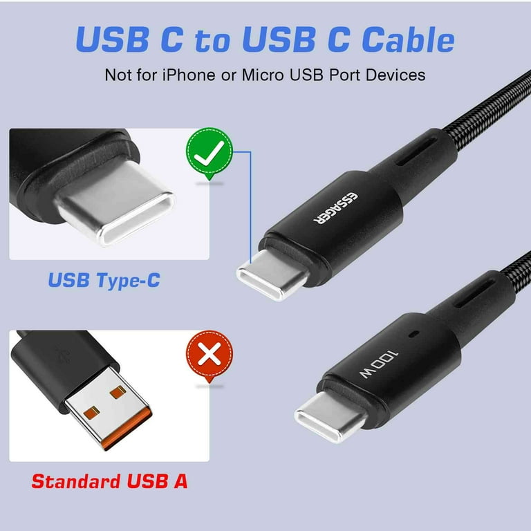 Durable USB-C to USB-C Cable 2m/6ft for 2021 iPad Pro, MacBook & Galaxy  S21/Note20