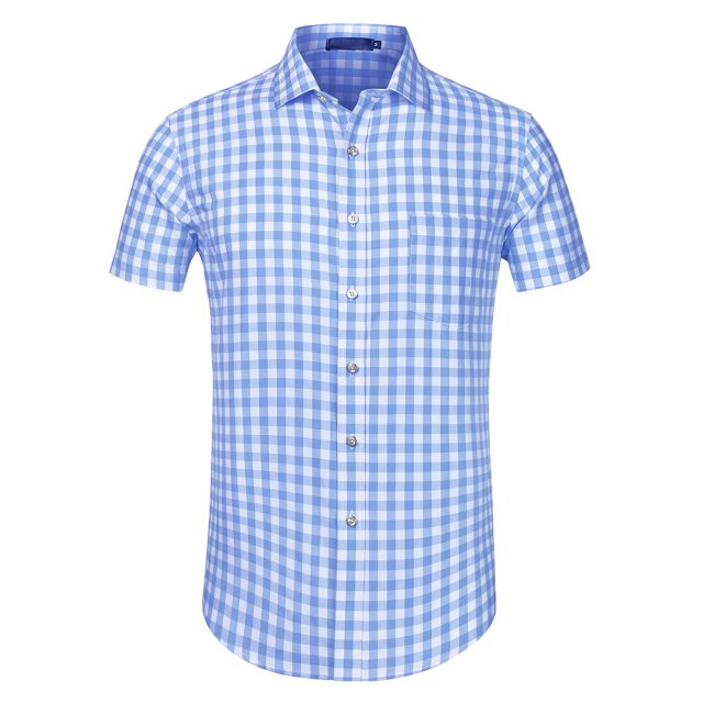 Camisa de vestir para hombre Camisas de cuadros a cuadros con botones de manga corta de algodón de Cielo azul M Unique Bargains Camisa