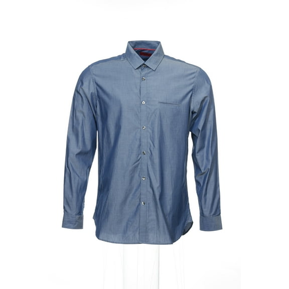 Alfani Blue Herringbone Button Down Shirt Sport , Size Large