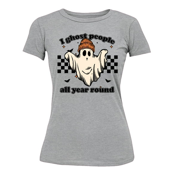 I Ghost People All Year Funny Halloween Skater Women's T-shirt, 2XL, H. Grey