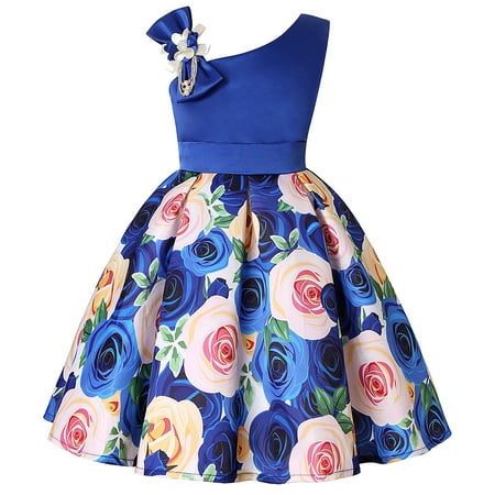 

QWERTYU Infant Baby Toddler Child Children Kids Summer Sleeveless Dress Ruffle V Neck Sundress Floral Dresses for Girl 2Y-9Y 130