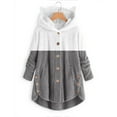 thumbnail image 1 of Qertyioot Women's Open Front Cardigan Women Button Plush Tops Hooded Loose Solid Color Patchwork Coat Jacket, 1 of 5