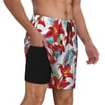 thumbnail image 2 of Yiaed Lilies Flowers Print Mens Swim Trunks Bathing Suit Compression Liner Beach Swim Shorts Swimwear Quick Dry Zipper Pocket No-Chafing Board Short-X-Large, 2 of 6