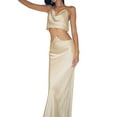 thumbnail image 3 of VISgogo Conjunto de falda larga para mujer Sin mangas Halter Tops brillantes con diamantes de imitación + Conjunto de fiesta de falda larga de cintura alta VISgogo  moda, 3 of 4