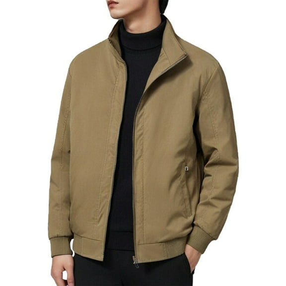 Fgnfyis Jacket for Men Casual Long Sleeve Zip up Solid Jacket for Daily Wear Outdoor Activities and Riding Spring Autumn Mens Jackets Khaki XXXL