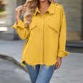 thumbnail image 6 of Women's Fringed Hem Denim Jacket, Lapel Button Front Long Sleeve Oversized Jean Shacket with Chest Pockets Casual Outerwear Yellow-AB S(S), 6 of 8