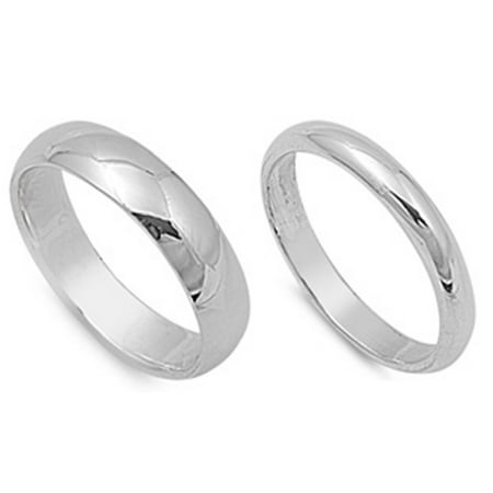 His and Hers Round Sterling Silver Wedding Band Set 