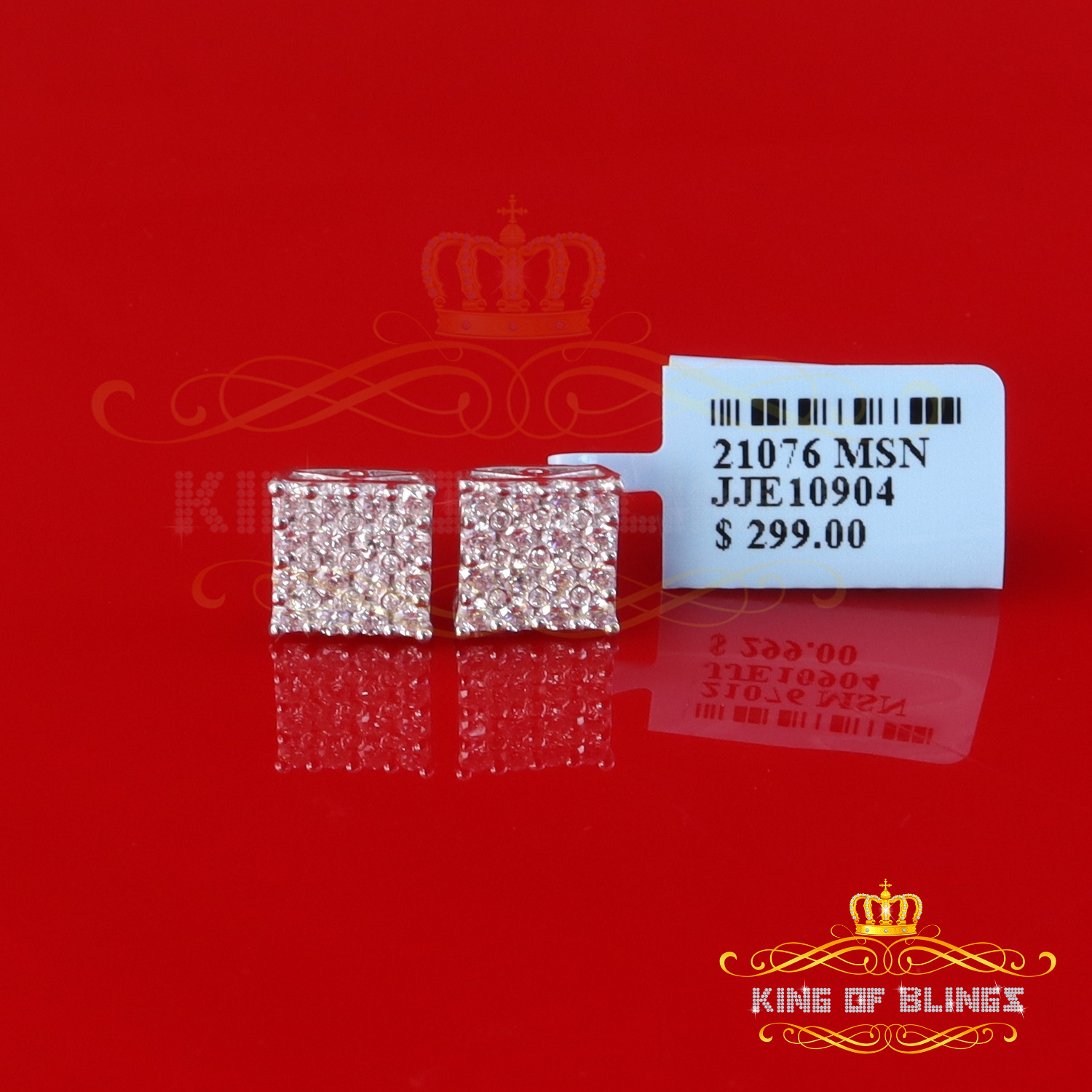 King of Bling's Men's/Womens 925 Sterling Silver White 1.00ct VVS 'D' Moissanite Stud Earrings