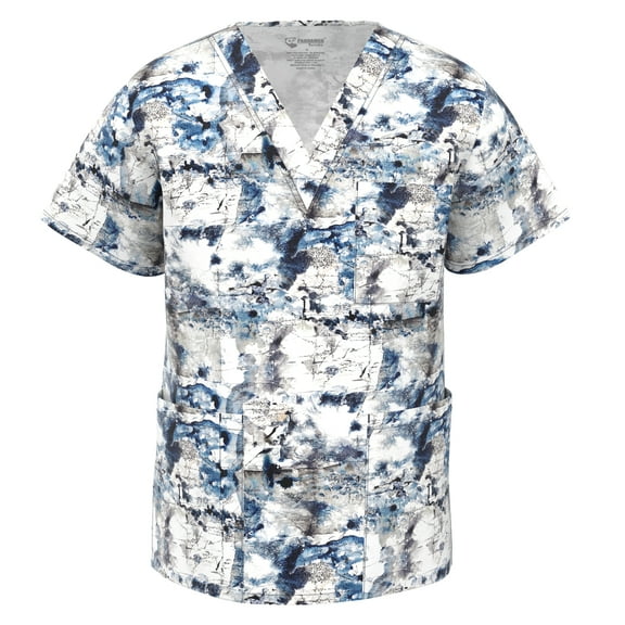 Men Stretch Print Scrub Top - Medical Uniform Men Nurse School Print Scrubs V Neck Top PSM105 M009 S