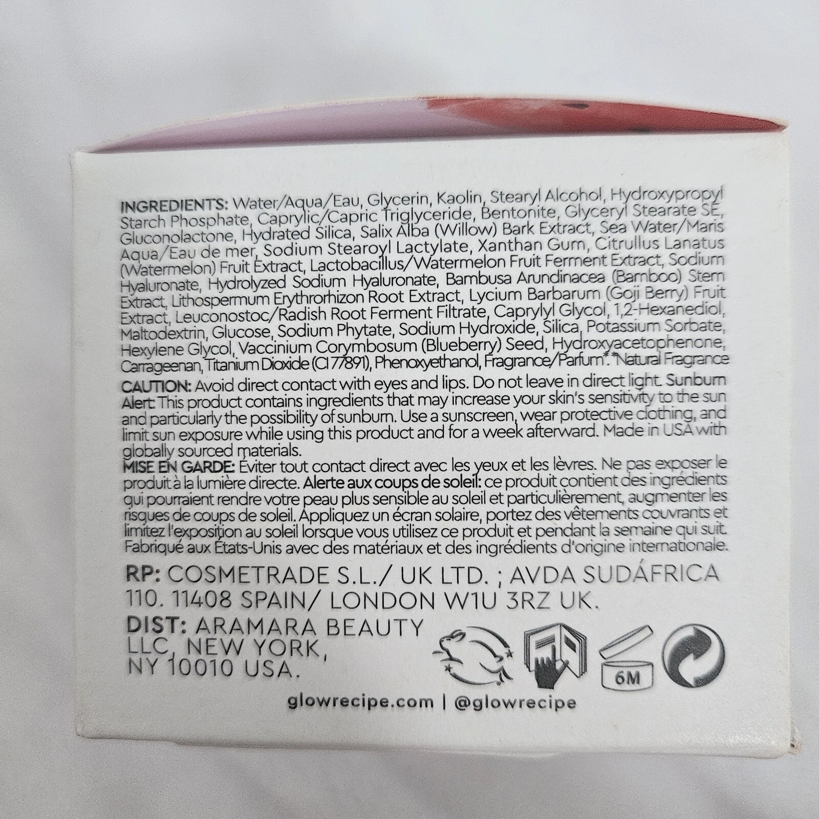 Glow Recipe Watermelon Glow Hyaluronic Clay Pore Tight Facial Mask 2.02 fl oz