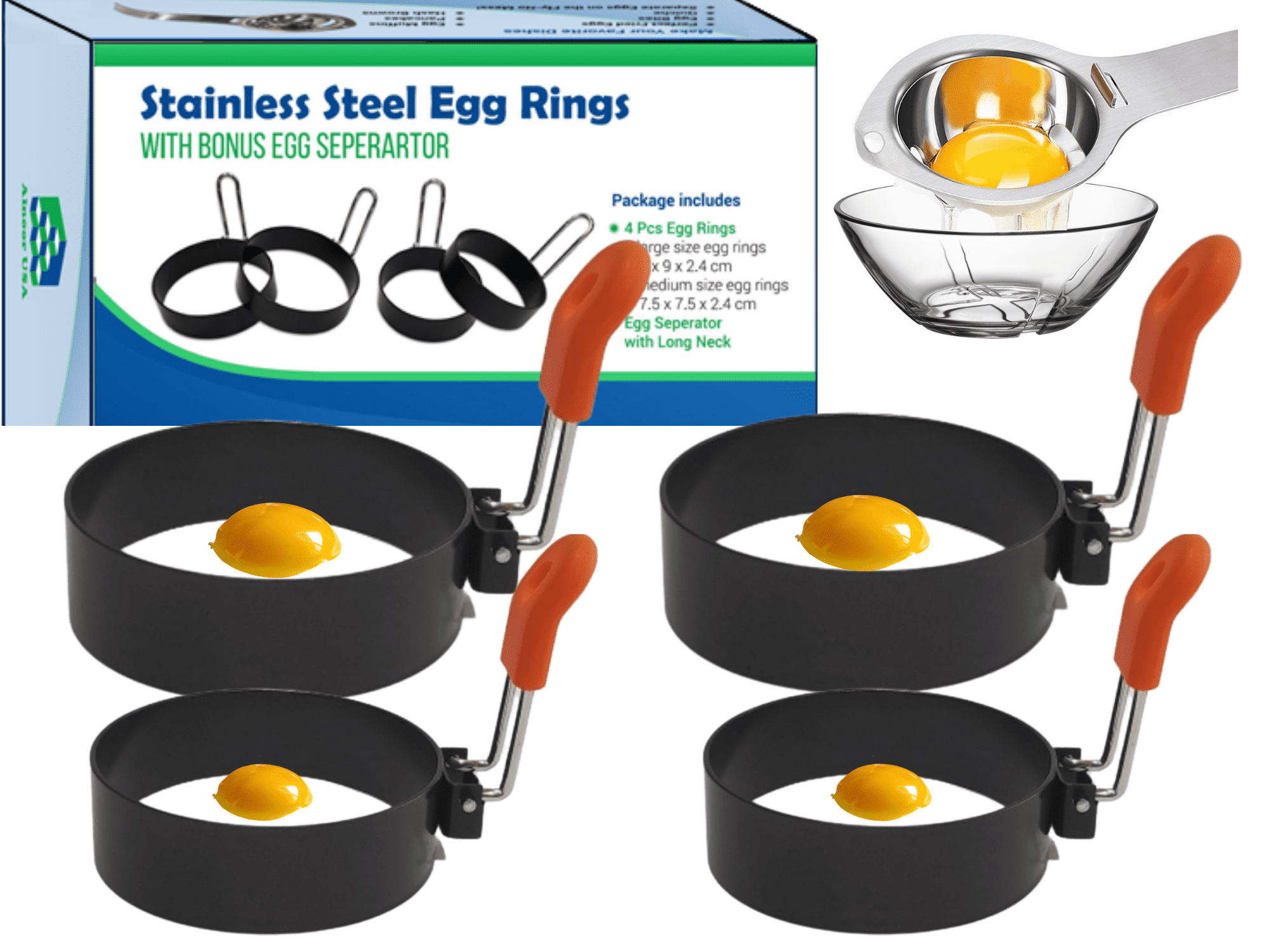 Harold Imports 2pc Nonstick Egg Pancake English Muffin Rings Round Cooking Molds 