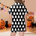 thumbnail image 3 of Pandaie 2 Piece Little Girls Full Ghost Print Short Sleeve Pajamas Set Halloween Kid Sleepwear Outfits Dark Gray,10-11Years, 3 of 5