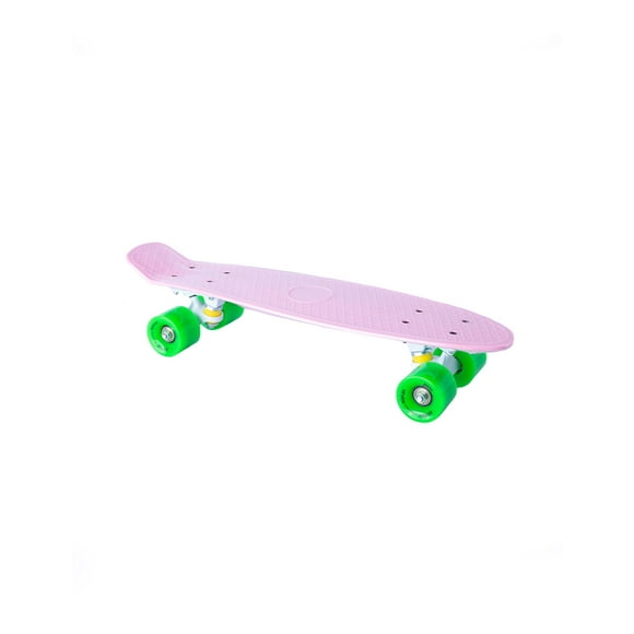 Patineta semiprofesional minicruiser tipo Penny Display deck rosa trucks blancos ruedas verdes