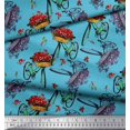 thumbnail image 3 of Soimoi Blue Cotton Duck Fabric Flower Basket & Bicycle Transport Print Fabric by the Yard 42 Inch Wide, 3 of 3