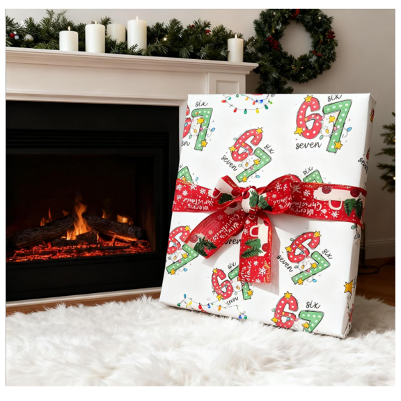 67 Meme Christmas Gift Wrap, 67 Christmas Wrapping Paper, 2025 Funny Holiday Gift Wrap, Unique 6 7 Xmas Festive Wrapping Papers Roll 6 7 Meme Xmas Giftwrap Paper Rolls (71" x 20")