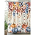 thumbnail image 2 of Fall Thanksgiving Shower Curtain, Orange Blue White Pumpkin Bathroom Decor Curtains Set with Hooks, Retro Leaf Waterproof Fabric Home Accessories， 72 X 72 Inch Long, 2 of 6
