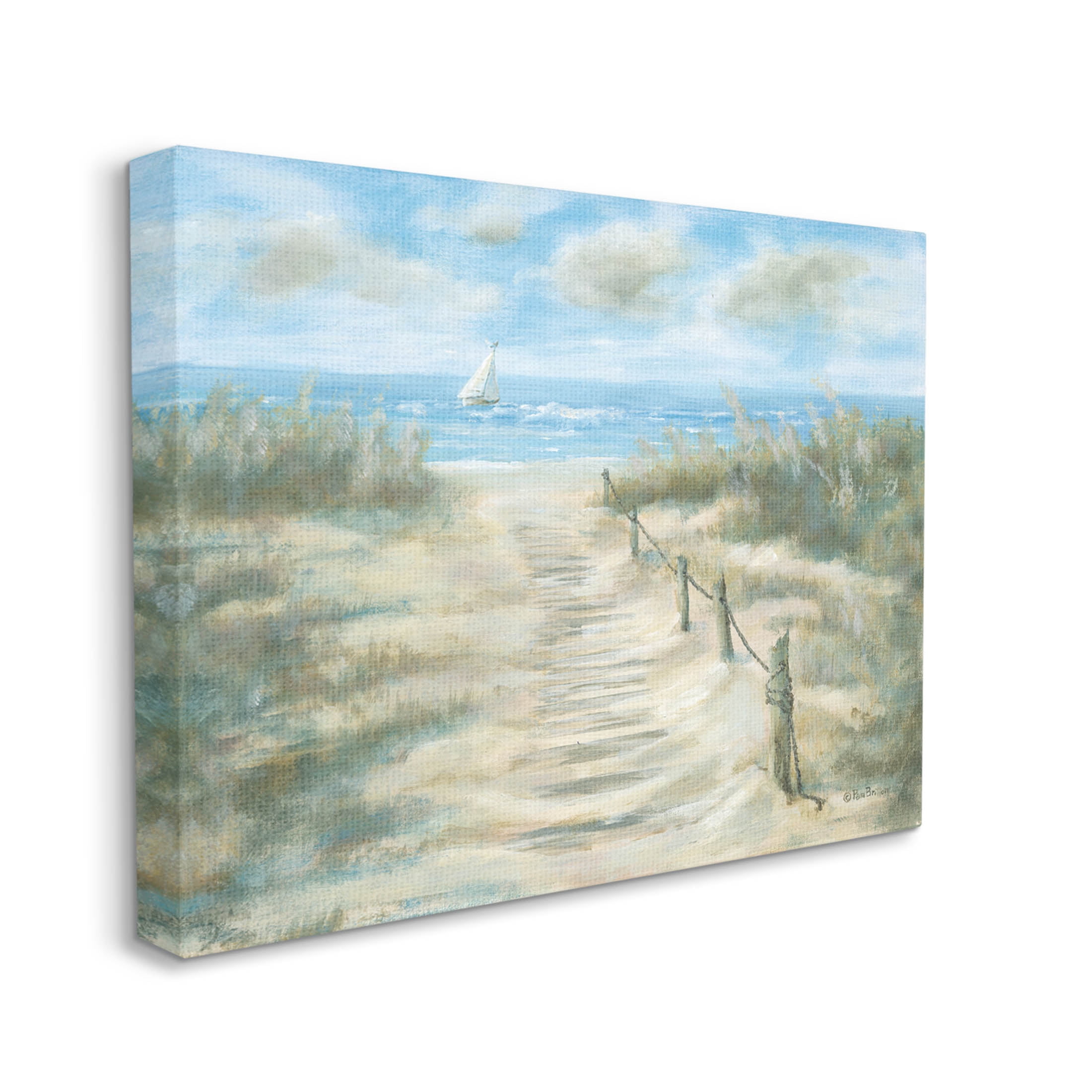 Ocean Shore Beach Boardwalk Coastal Painting Gallery Wrapped Canvas Print Wall Art