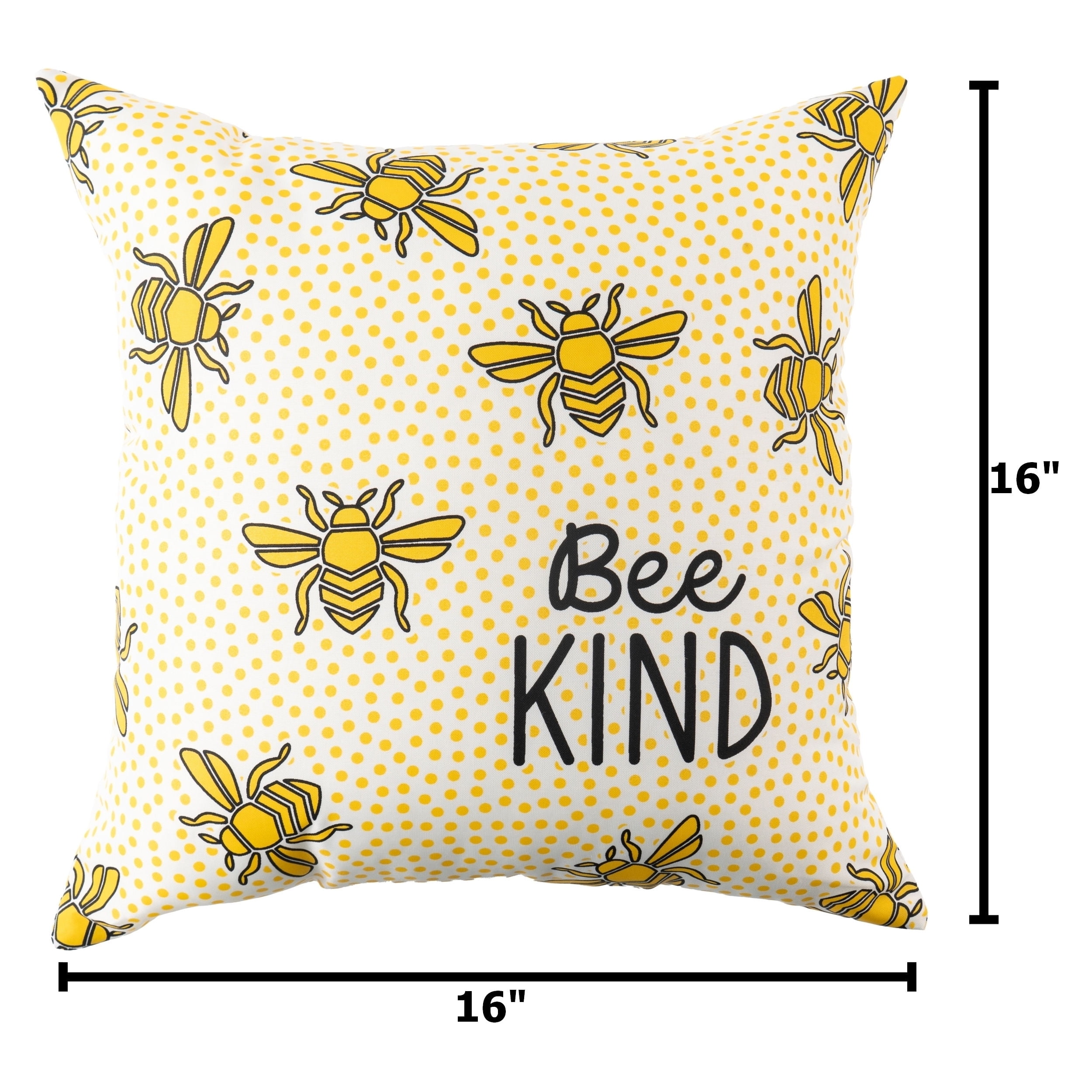 Mainstays Bee Kind Dots Reversible Outdoor Throw Pillow, 16 in, Novelty Print