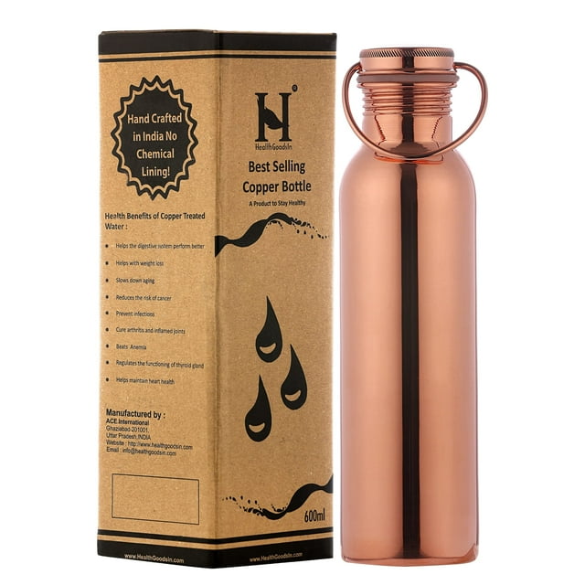 Botella de agua HealthGoods en cobre puro de 600 ml con asa