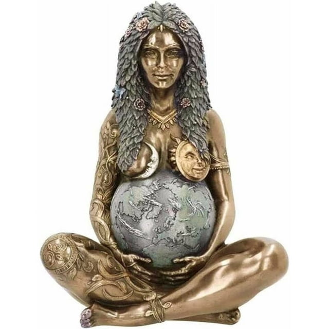 Estatua de Gaia milenaria, figura etérea de la Madre Tierra en tono bronce y poliresina para tu colección natural