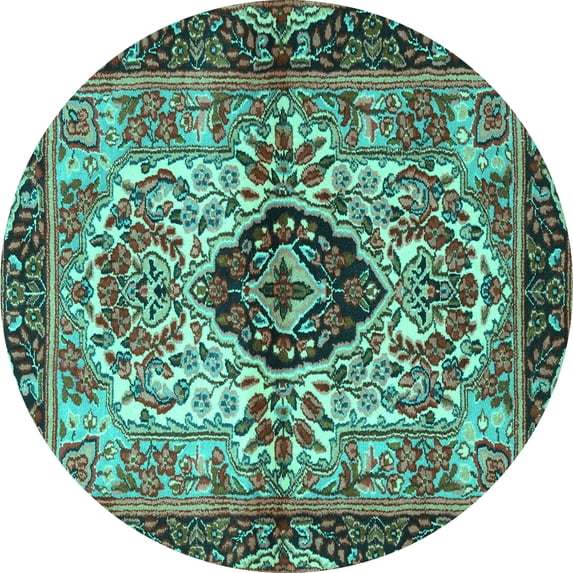 Ahgly Company Indoor Round Persian Turquoise Blue Traditional Area Rugs, 8' Round