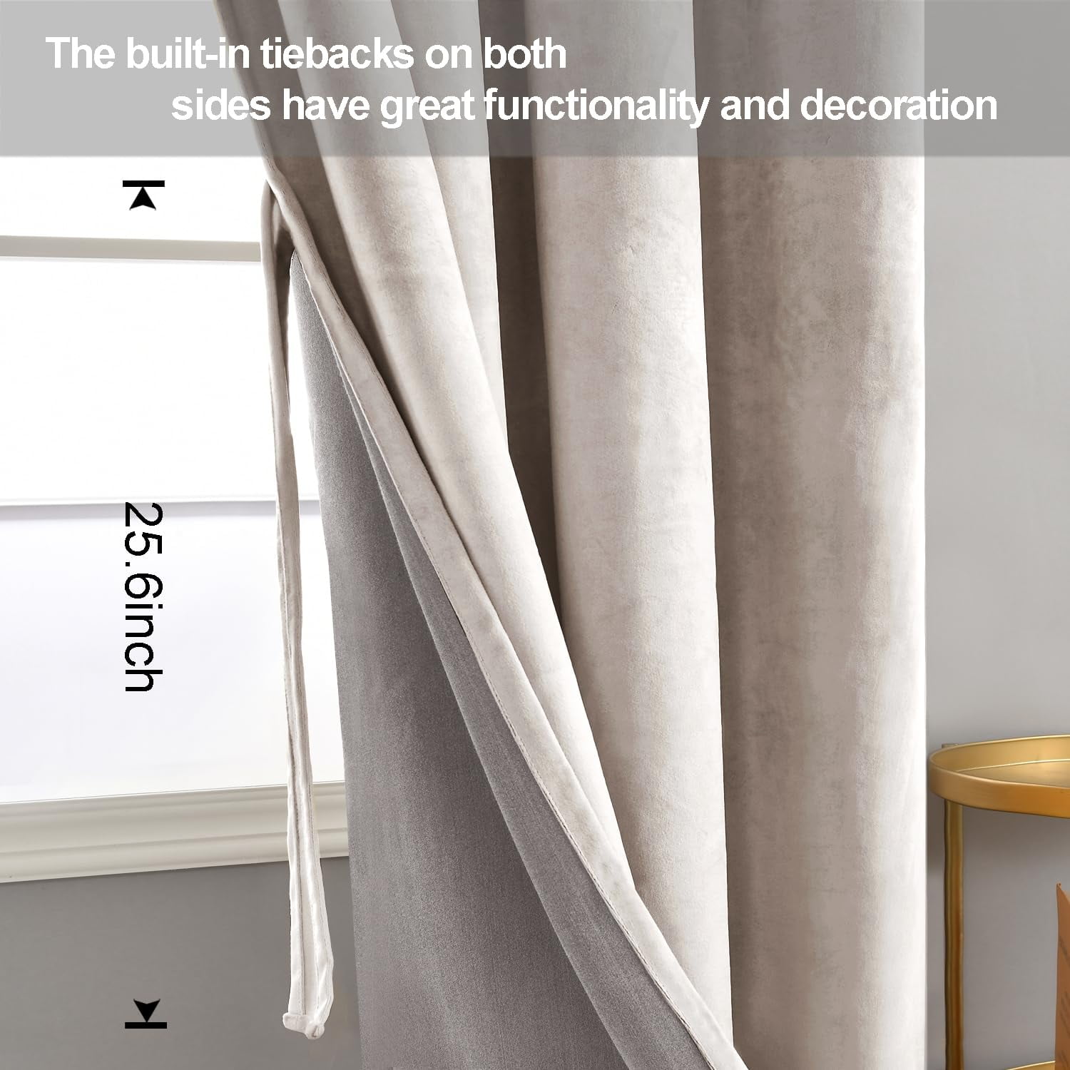 JIUZHEN Beige Velvet Curtains 84 inches Blackout Curtains for Living Room - Thermal Insulated Room Darkening Grommet Thick Velvet Window Drapes for Bedroom, Set of 2 with Tiebacks, 52W x 84L