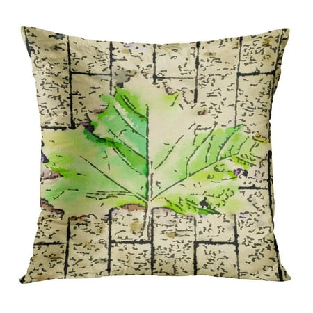 - ECCOT Colorful Digital Watercolor Painting of The Back Green Leaf on Brick Sidewalk Vintage Effect Space Gray Pillowcase Pillow Cover Cushion Case 18x18 inch