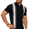 thumbnail image 5 of Men's Knit Quarter-Zip Polo Shirt, Short Sleeve Vertical Stripe Casual Top, Breathable Textured Knitwear for Smart Casual Style, Everyday Wear & Outings Black XL, 5 of 5