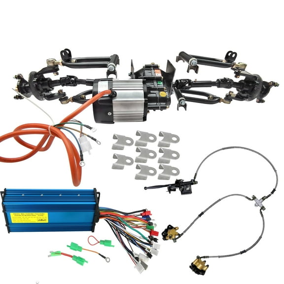 Complete 4WD Front Drive Axle Shaft Suspension Swingarm Kit with 48V 1000W Electric Differential Motor & Brake System Fit DIY Go Kart, ATV, Quad, Drift Trike, Racing Mini Bike, Golf Cart, Buggy, Mowe