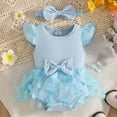 thumbnail image 2 of Karoyedx Baby Girls' Dresses Baby Girl Romper Dress Ribbed Newborn Lace Boho Tutu Dresses Headband Baptism Photography Wedding Summer Outfit Light Blue Size,6-9 Months, 2 of 6