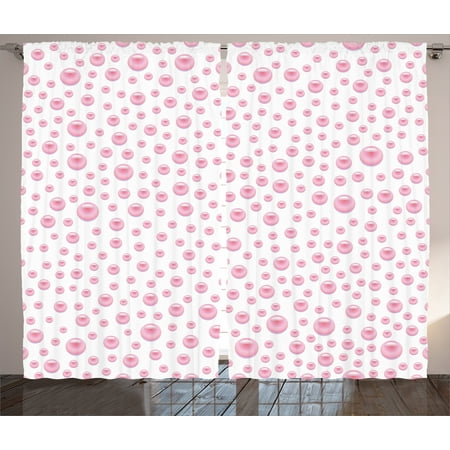 Pearl Decor Curtains 2 Panels Set Pattern With Large Small Baby Pearl Decor Curtains 2 Panels Set Pattern With Large Small Baby Pink Pearls Precious Stones