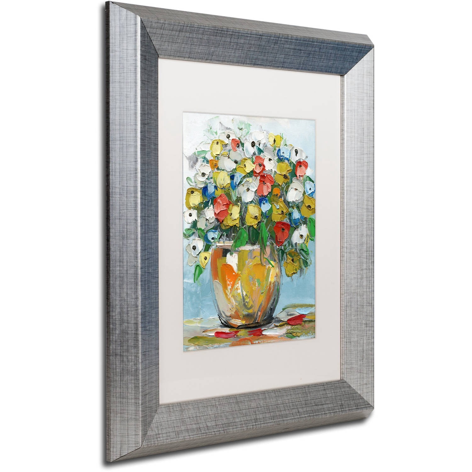 Trademark Fine Art "Spring Flowers in a Vase 3" Canvas Art by Hai Odelia, White Matte, Silver Frame